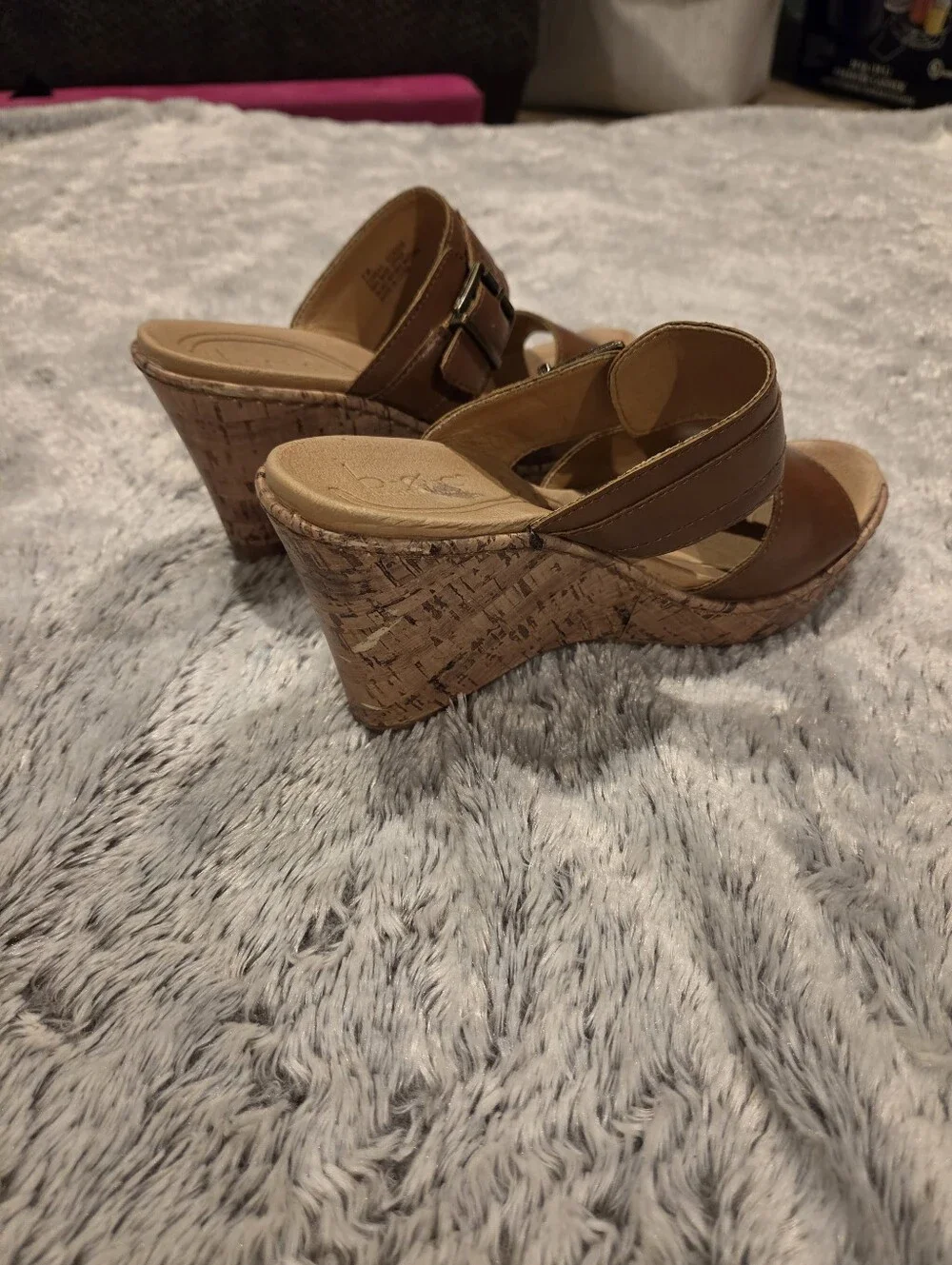b.o.c. Tan Leather Double-Strap Wedge Sandals